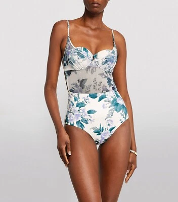 Traje de baño de una pieza de malla transparente balconette estampado floral hortensia Zimmermann 8 = M Foto 1 de 4