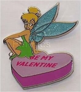 LE500 Disney pin Tinker Bell on Heart Candy Box Be My Valentine Glitter Wings