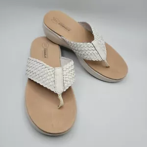 Skechers Go Walk Luxe Leather Sandals Flip Flops Women's US 6 EU 36 White Woven - Picture 1 of 12