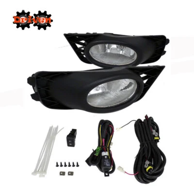 For 09-11 Honda Civic 4 dr Sedan  Clear Lens Fog Light Kit Black Harness Switch - Image 1 of 2