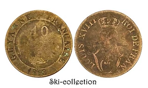 10 Cent Aus Guyana Französische 1818 A (Paris) Louis XVIII ° . Billon - Picture 1 of 1