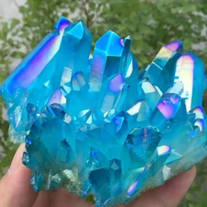 80-100g Titanium Aura Blue Crystal Rainbow Healing Cluster Geode Rock Decor Gift - Picture 1 of 4