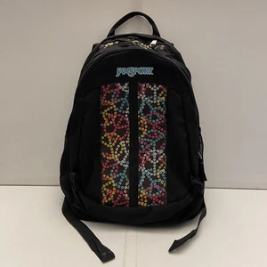 Jansport Backpack Floral Peace Signs Multicolor Several Pockets School Book Bag - Picture 1 of 23