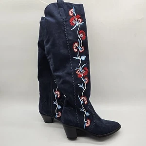 Carlos Santana Womens Boots Size 6.5M Alexia Floral Navy Embroidered Knee - Picture 1 of 7