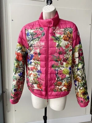 MONCLER WOMEN FUCHSIA FLORAL LIGHTWEIGHT DOWN JACKET, Size 1 , XS - S , Mint - Image 1 of 4