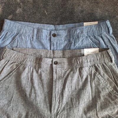 LOTE DE 2 PIEZAS Pantalones Cortos Carga St John's Bay Mezcla Lino Para Hombres 38 Gris Azul Cambray Foto 1 de 4