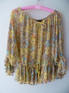Women's Moda International Sheer Floral Print SZ XS Peplum Boho Flare Sleeve Top - Picture 1 of 6