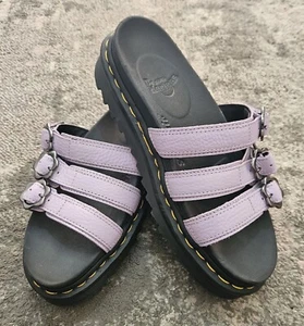 Sandali Dr Martens Blaire Flower Slide pelle lilla plateau grossi UK 7 EU 41 - Foto 1 di 8