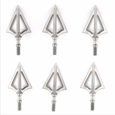 6PCS Hunting Broadheads 100 Grain Stainless Steel 3-Blade Integral Tips - Image 1 of 4