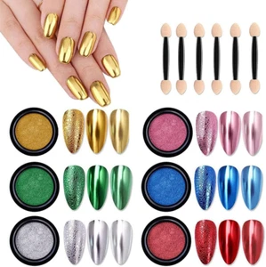 Chrome Nail Powder 6 Colors Holographic Mirror Effect Nail Powders Metallic B... - Picture 1 of 6