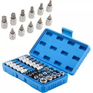 34 Pcs Drive Male Female Torx Star Bit Socket E-socket Set Handheld Tool + Case - Picture 1 of 17