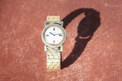 1950s ELGIN 554 EUA 15 JEWEL, GP, Coin Edge, 30mm, Funciona, Relógio, Mostrador Rubi - Imagem 1 de 3