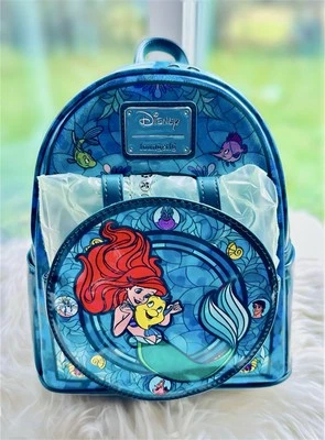 🐚BLACK TAG🐚Loungefly Disney Princess Stained Glass Ariel Mermaid Mini-Backpack - Image 1 of 4