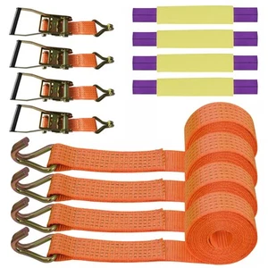 4PCS Around The Wheel Ratchet Recovery Strap 4M Trailer Lashing Orange 5000KG - Picture 1 of 11