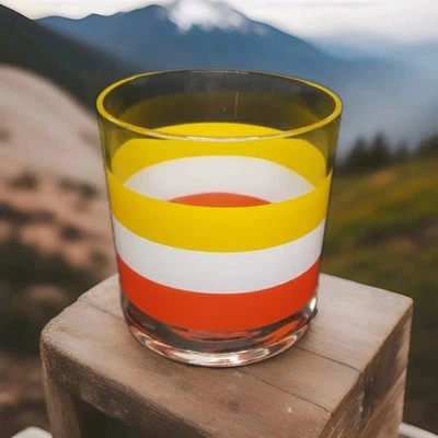 1 vaso de vaso rayado vintage George Briard naranja amarillo blanco Foto 1 de 4