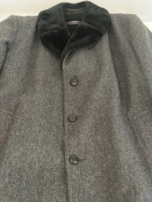 Vintage Botany 500 Wool Coat Mens 44L Tweed Herringbone Fur Lined Made USA - Image 1 of 4