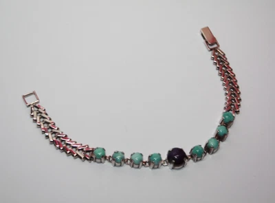 Brazalete de plata de ley calcedonia y cola de zorro púrpura 7,5" [115GRA] Foto 1 de 4