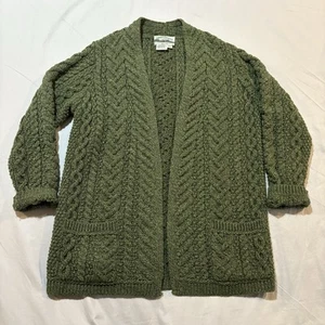 Aran Crafts Cable Knit Open Cardigan Sweater Women’s Medium Wool Green Ireland - Picture 1 of 11