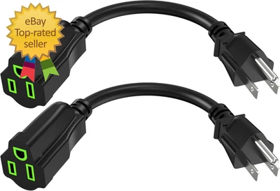 Power Extension Cord 0.5Ft/6Inch(2 Pack), Short 3 Prong Electric Extension Cable - Image 1 of 4
