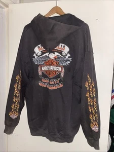 Vintage Harley Davidson Flame Hoodie Black Hills Sturgis SD 2000 2XL Full Zip - Bild 1 von 15