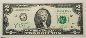 2017 A $2 GEM UNC note with very fancy ladder down serial# L06050403C - Picture 1 of 2