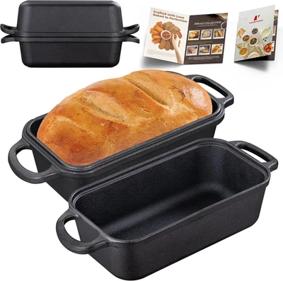 Cast Iron Loaf Pan with Lid 9X5" 2 in 1 Loaf Pans for Baking Bread Even Heat - Image 1 of 4