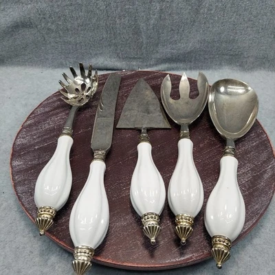 Godinger Vintage 5 Piece Serving Utensil Set With White Ceramic Handles - Image 1 of 4
