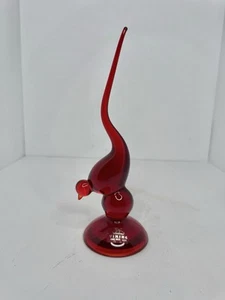 HTF Vintage MCM Viking Glass Ruby Long Tail Bird 9” 1311 W/ Label - Picture 1 of 3