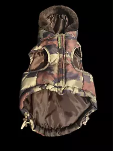 Simply Dog Green Camouflage XS Dog Pet Puffer Jacket Fur Trim Hoodie Lined Skull - Picture 1 of 5