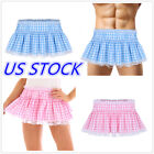 US Women's Pleated Short Plaid Gingham Dress Sissy Schoolgirl Cosplay Mini Skirt