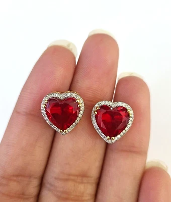 10k Yellow Gold Heart Diamond Earrings Real Screw-Back Women Men studs - Image 1 of 4