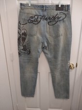 Ed Hardy Denim Jeans Tattoo Print "Death before Dishonor" Y2K print NWOT Sz 36