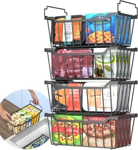 New- Freezer Organizer Bins with Foldable Handle, 4 Pack Stackable Freez - Picture 1 of 6