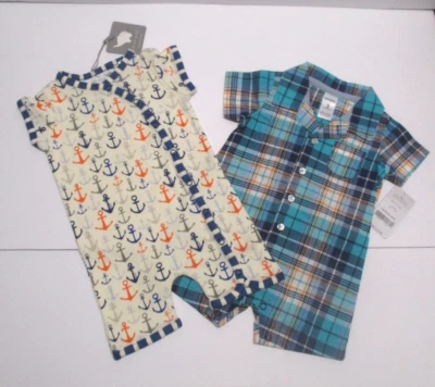 2 INFANTES NIÑOS NUEVOS CARTER'S LUCKY JADE ANCLA CUADROS SHORTALL TRAJES TALLA 0-3 Y 3 M Foto 1 de 3