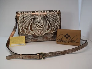Patricia Nash Sarola Metallic Bronze Tooled Leather Flap Crossbody Bag w/Cover - Picture 1 of 12