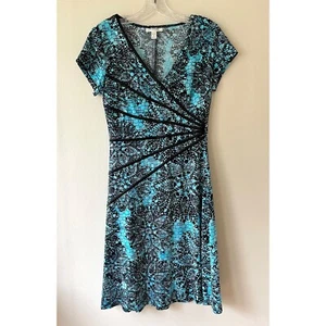 DressBarn Turquoise Cocktail V Neck Midi Dress V Neck Stretch Size 6 Petite. - Picture 1 of 6