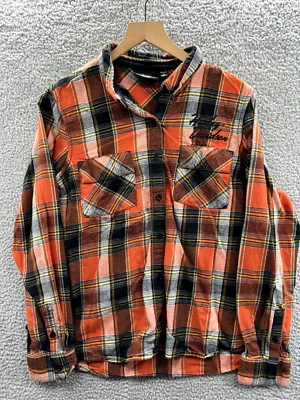 HARLEY DAVIDSON ICONIC SCRIPT PLAID FLANNEL SHIRT WOMEN'S Sz XL EMBROIDERED - Image 1 of 4