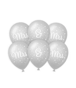 6 X MRS & MRS WEDDING RECEPTION PARTY BALLOONS WEDDING PARTY DECORATIONS - 30CM - Picture 1 of 3