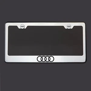 T304 Stainless Steel Audi Logo Black Letter Laser Etched License Plate Frame Tag - Imagen 1 de 4