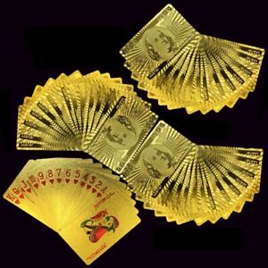 2 Decks Luxury 24K Gold Foil Poker Playing Cards Waterproof Plastic Set Gift 
