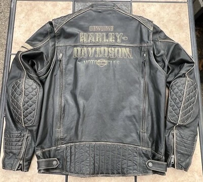 Harley Davidson Army/Military Style/Men’s Motorcycle Leather Jacket/2XL Tall - Image 1 of 4
