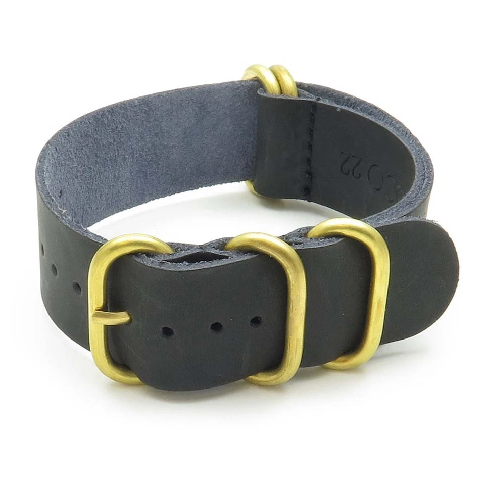 StrapsCo Leather Military Wrap Watch Band Strap w/ Solid Bronze Rings - Image 1 of 1