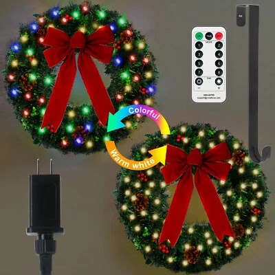 Ghirlanda Natalizia Completa Decorata 24" Preilluminata Porta Natalizia con 50 Luci - Immagine 1 di 4