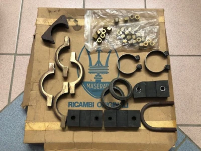 Maserati Khamsin Brass exhaust joints w/ donuts, hangers & bag of brass hardware - Image 1 of 4