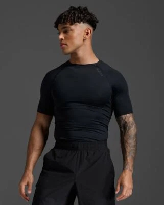 GENUINE | 2XU Mens Compression Short Sleeve Top – Black/Black - Image 1 of 4
