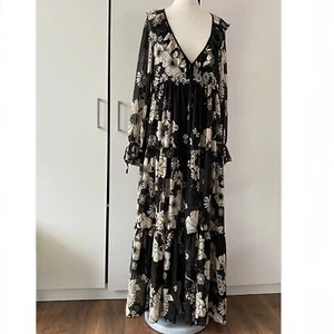 Free People Valeria Maxi Dress Size XS Relaxed Long Sleeve Floral Ruffle - Picture 1 of 14