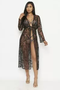 Black Lace Long Sleeve Open Front Cardigan Size Small Cover Up Summer Travel - Picture 1 of 3