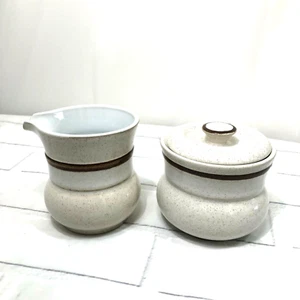 Vintage Yamaka Stoneware Sugar Bowl And Creamer Pitcher Set Brown Band Speckled - Picture 1 of 6