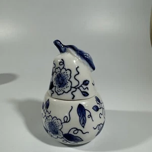 Vintage Bombay Ceramic Pear Candle Holder Blue and White Two Piece 5 Inch - Picture 1 of 16