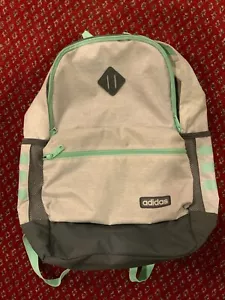 Adidas Grey & Teal Green Classic 3 Stripe Backpack/Book Bag/Laptop Bag - Picture 1 of 6